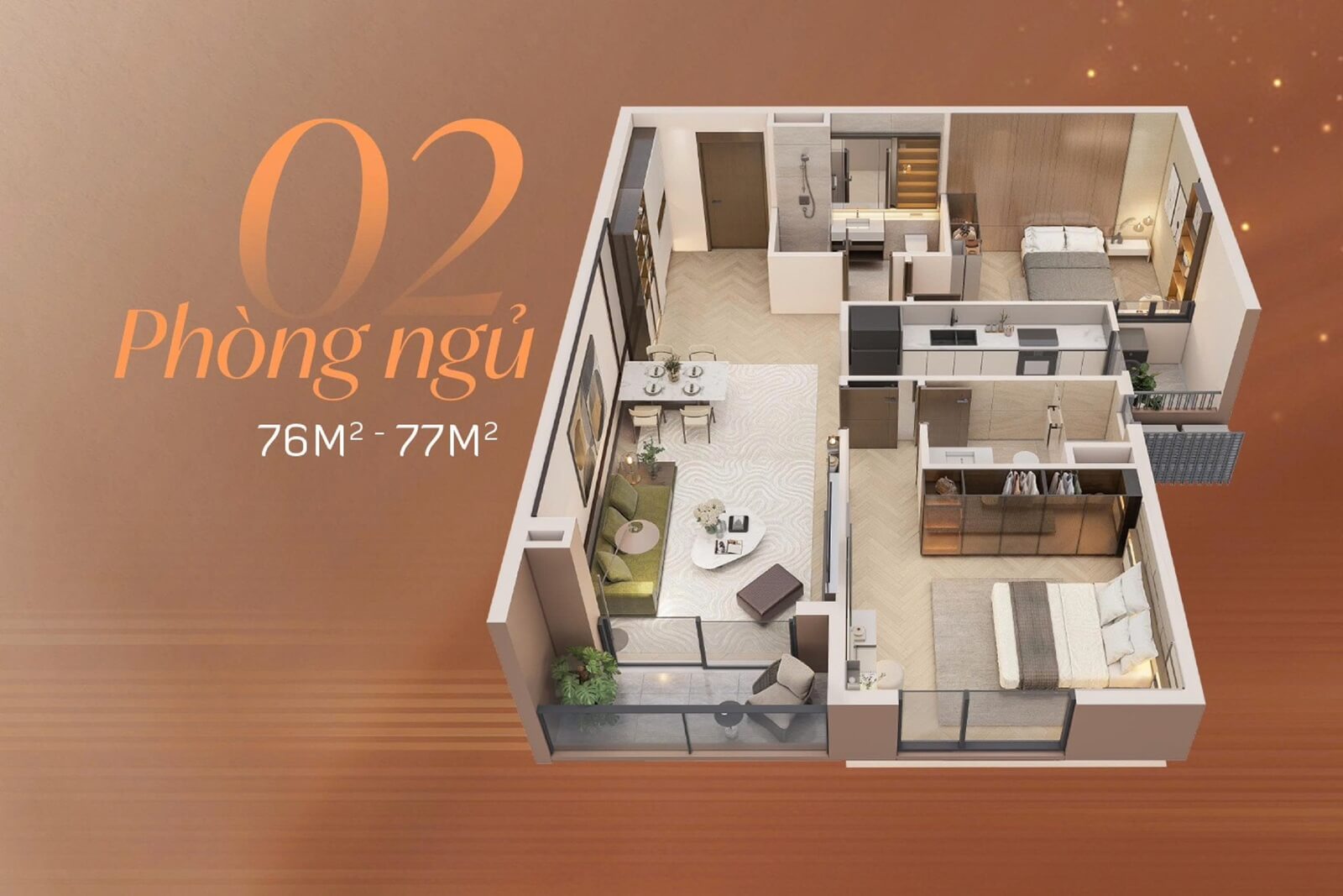 Căn hộ 2 phòng ngủ Taseco Trung Văn